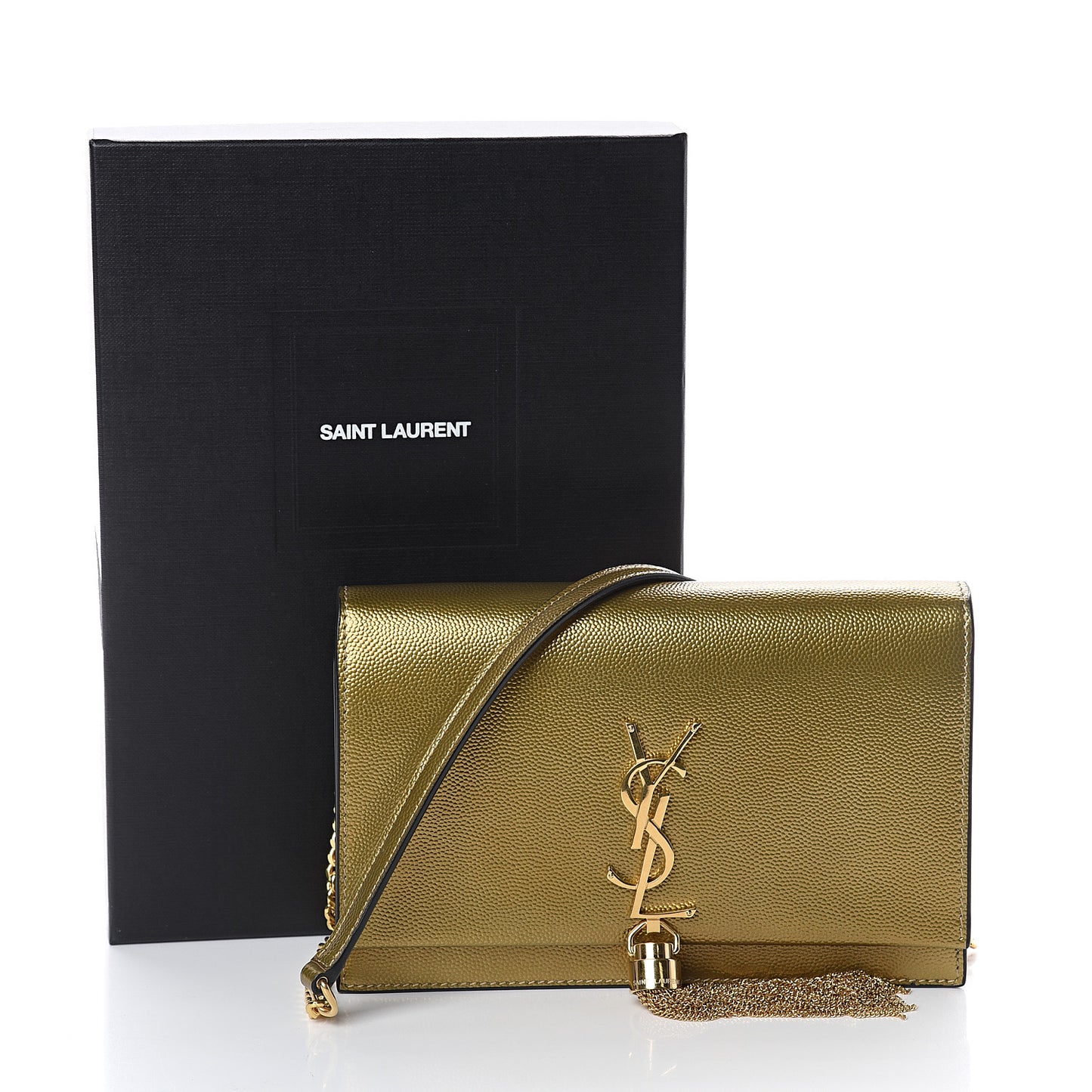 Metallic Grain De Poudre Kate Monogram Tassel Chain Wallet Gold
