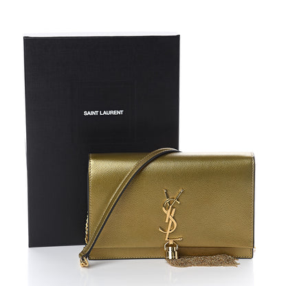 Saint Laurent Metallic Grain De Poudre Kate Monogram Tassel Chain Wallet Gold 6 of 6