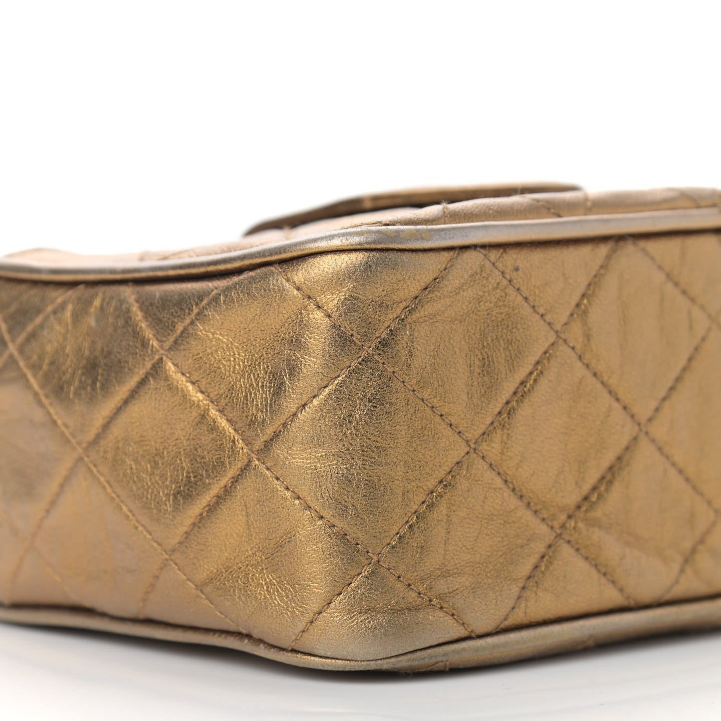 Metallic Lambskin Quilted Tassel Camera Case Gold