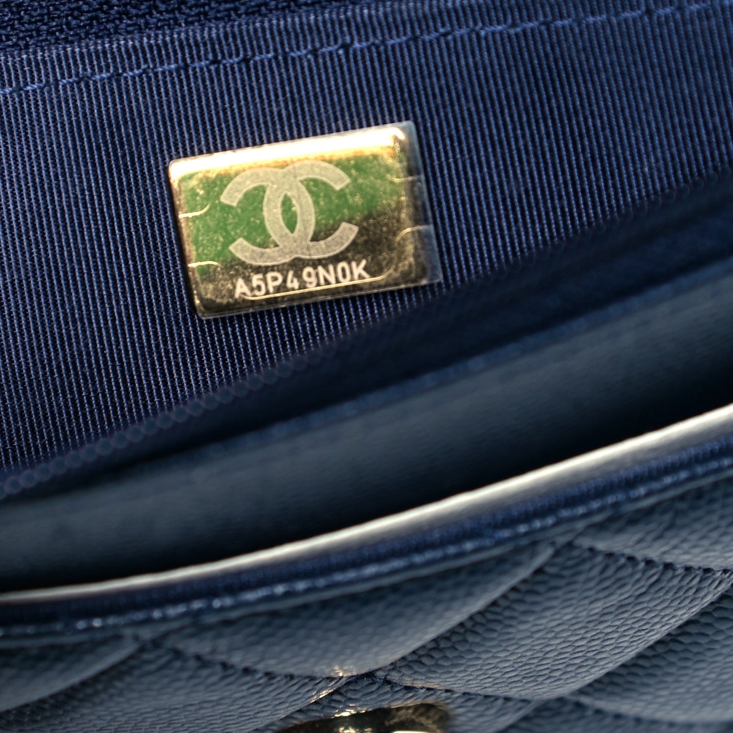 Caviar Quilted Wallet On Chain WOC Navy Blue