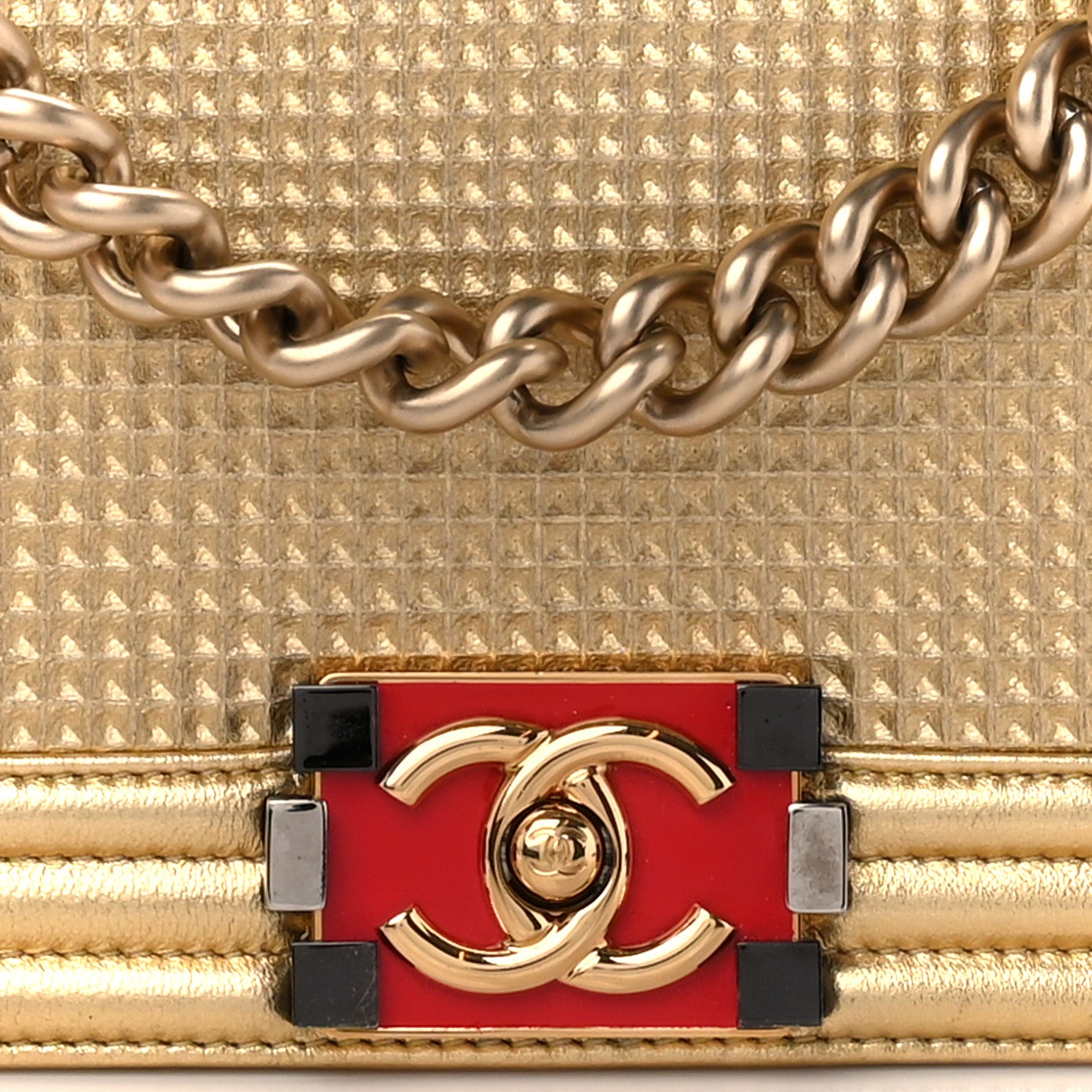 Chanel Metallic Lambskin Embossed Medium Cube Boy Flap Gold 8 of 10
