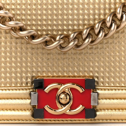 Chanel Metallic Lambskin Embossed Medium Cube Boy Flap Gold 8 of 10