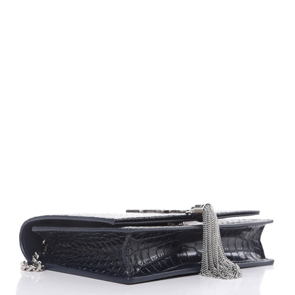 Mansur Gavriel Calfskin Crocodile Embossed Kate Monogram Tassel Chain Wallet Deep Marine 4 of 9