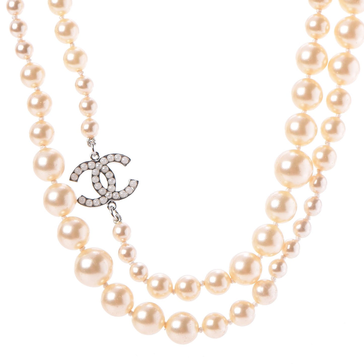 Pearl CC Long Necklace Silver
