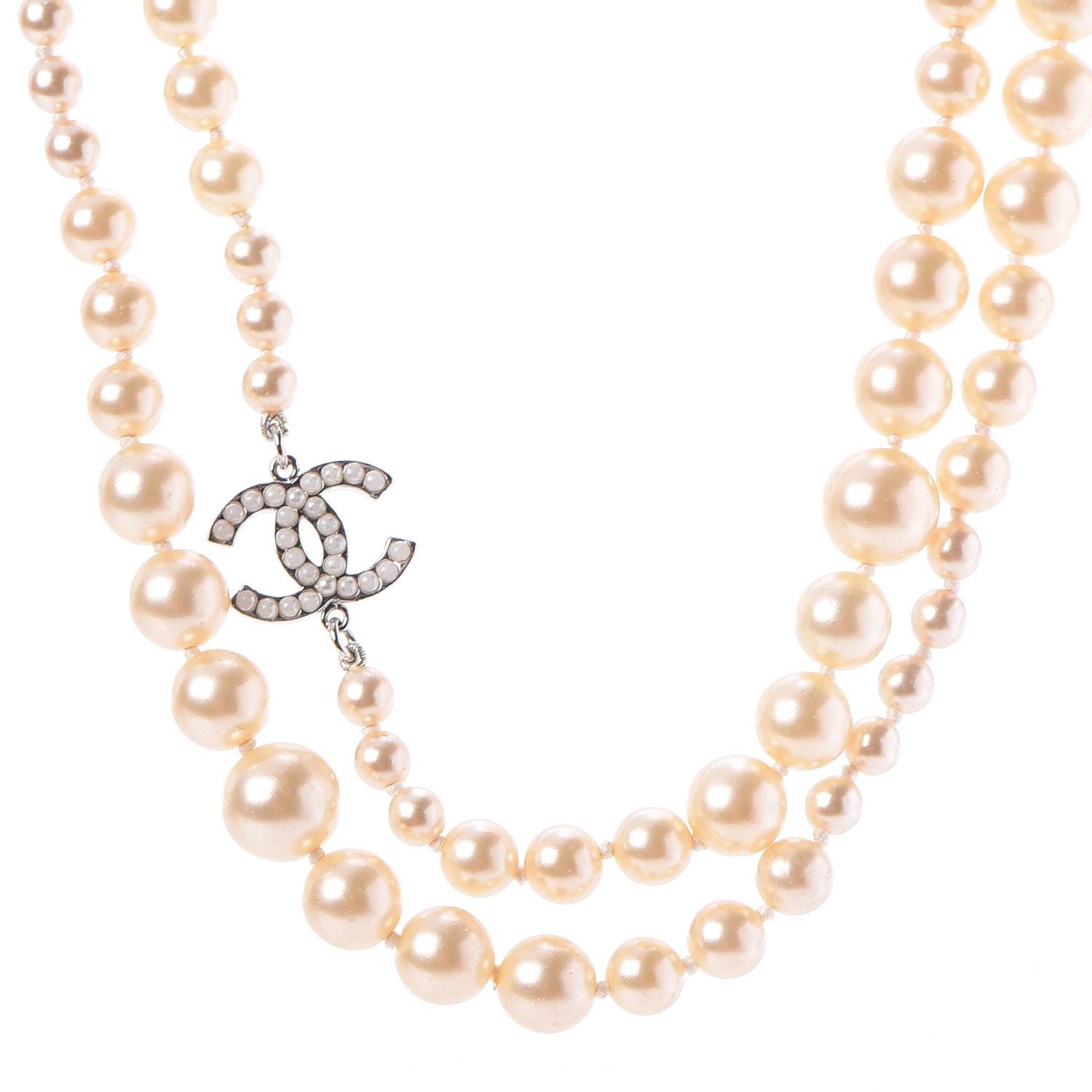 Chanel Pearl CC Long Necklace Silver 1 of 5