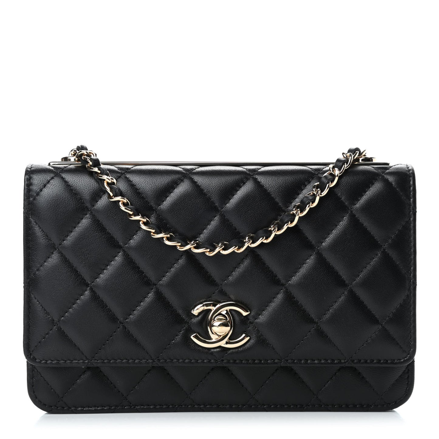 Lambskin Quilted Trendy CC Wallet On Chain WOC Black