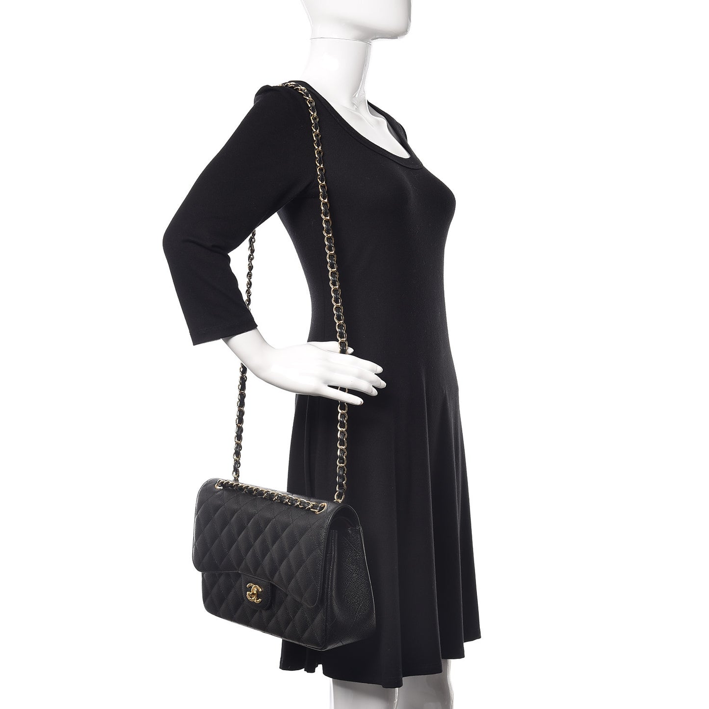 Caviar Quilted Jumbo Double Flap Black