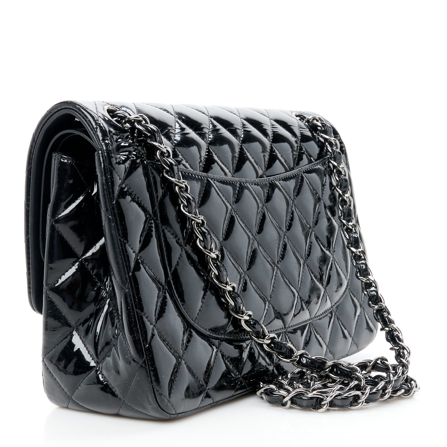 Patent Quilted Jumbo Double Flap Black