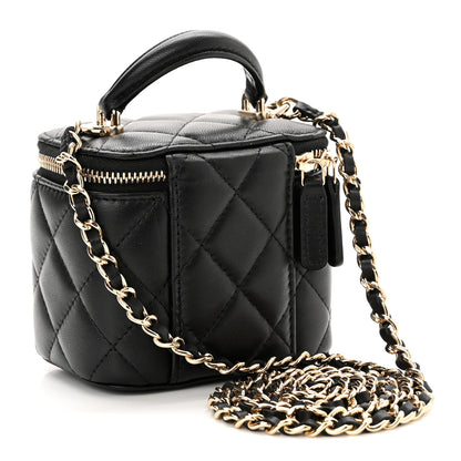 Chanel Lambskin Quilted Top Handle Mini Vanity Case With Chain Black 2 of 12