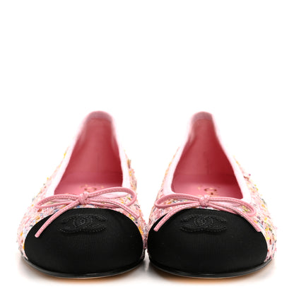 Chanel Tweed Sequin Grosgrain Cap Toe Ballet Flats 36.5 Light Pink Multicolor Black 3 of 9