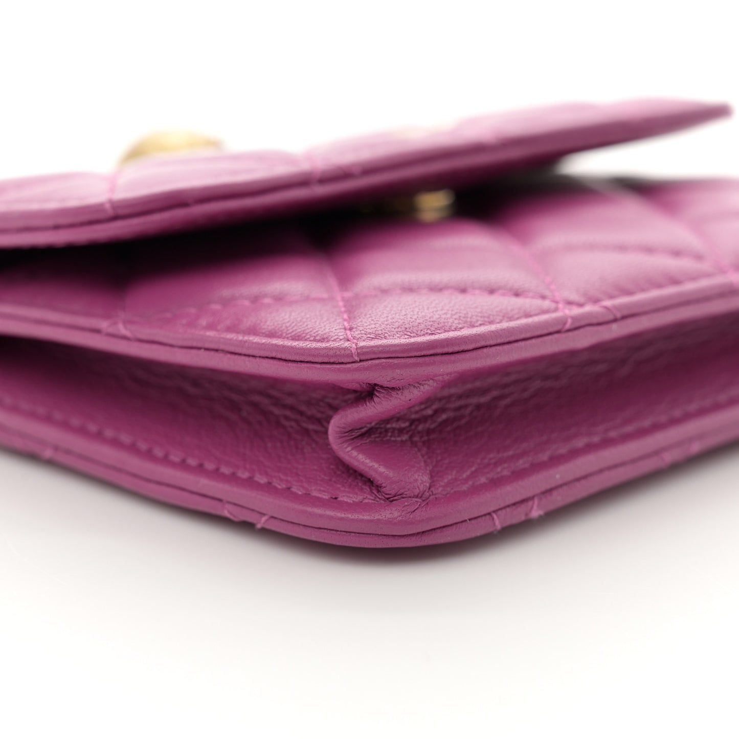 Lambskin Quilted Pearl Crush Clutch With Chain Purple