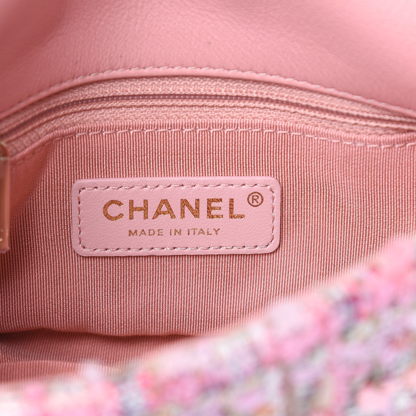 Tweed Mini Pearl Handle Flap Pink Beige Orange Ecru
