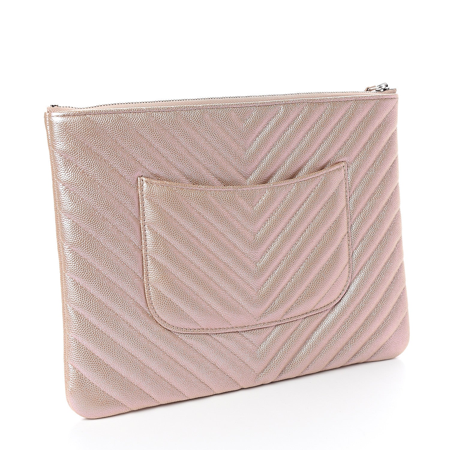Chanel Iridescent Caviar Chevron Quilted Medium Cosmetic Case Light Gold 2 of 7