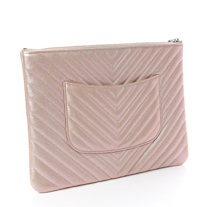 Chanel Iridescent Caviar Chevron Quilted Medium Cosmetic Case Light Gold 2 of 7