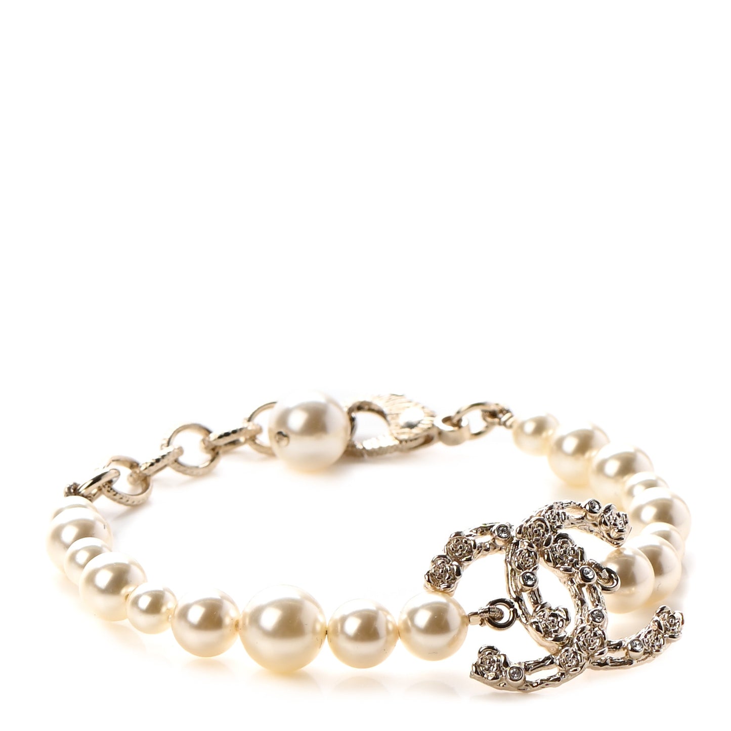 Pearl Crystal CC Bracelet Gold