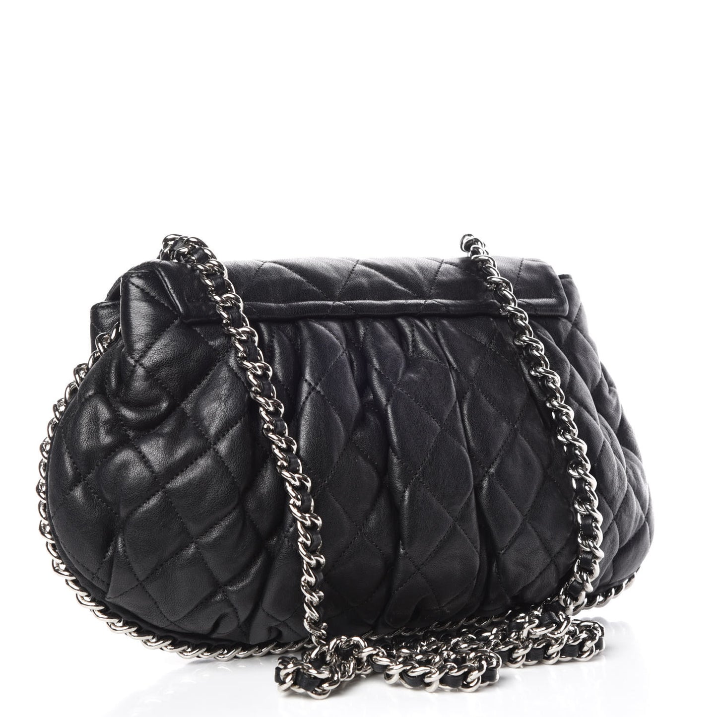 Washed Lambskin Quilted Medium Chain Around Messenger Black