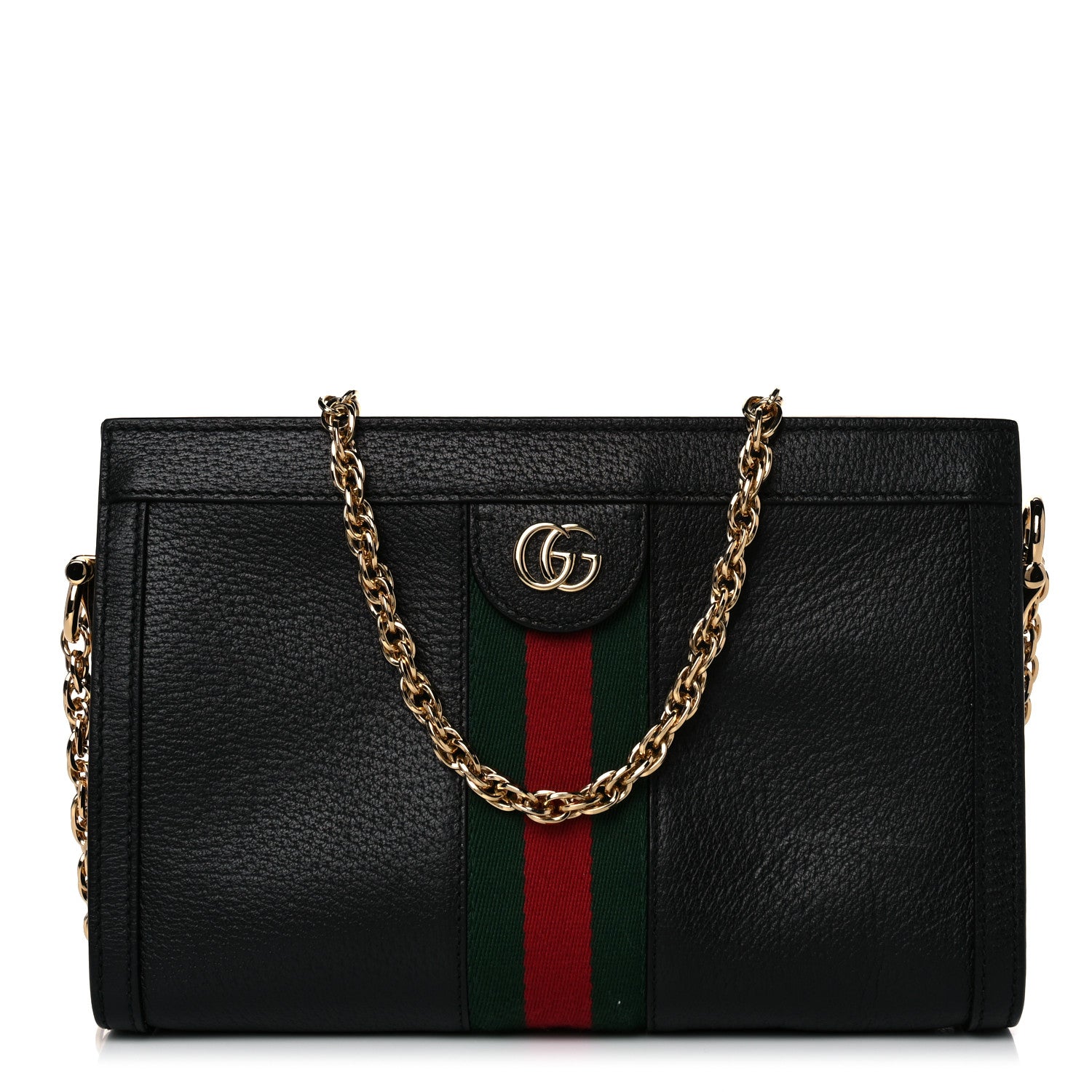 Gucci Calfskin GG Web Small Ophidia Chain Shoulder Bag Black 1 of 14