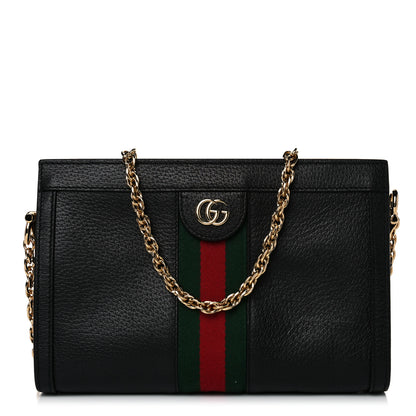 Gucci Calfskin GG Web Small Ophidia Chain Shoulder Bag Black 1 of 14