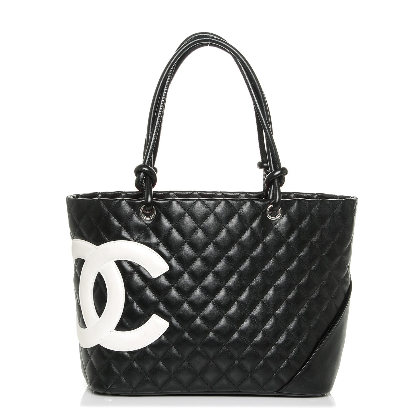 Calfskin Quilted Large Cambon Tote Black White