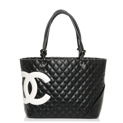 Chanel Calfskin Quilted Large Cambon Tote Black White 1 of 7