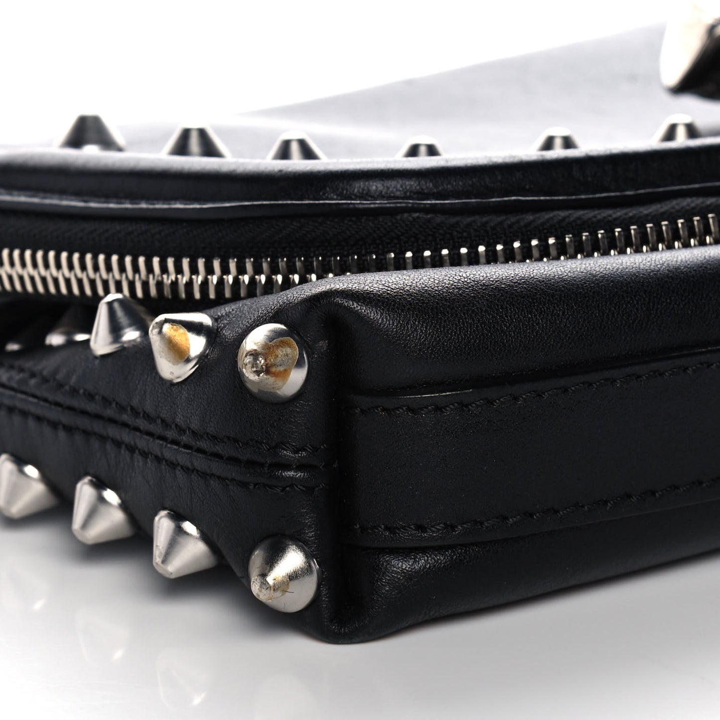 Grainy Calfskin Studded Padlock Skull Clutch Black