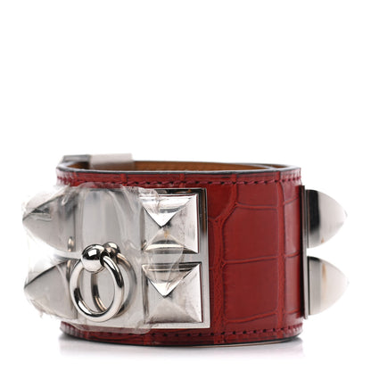 Hermes Matte Alligator Collier De Chien CDC Bracelet S Rouge H 1 of 4