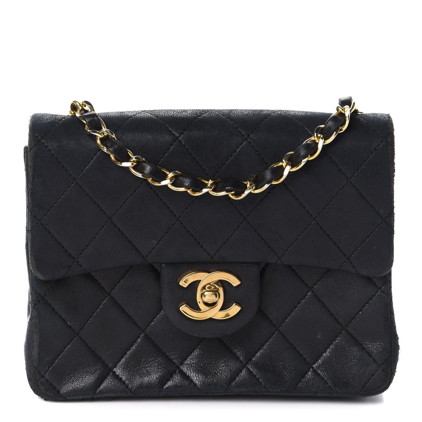 Lambskin Quilted Mini Square Flap Bag Black
