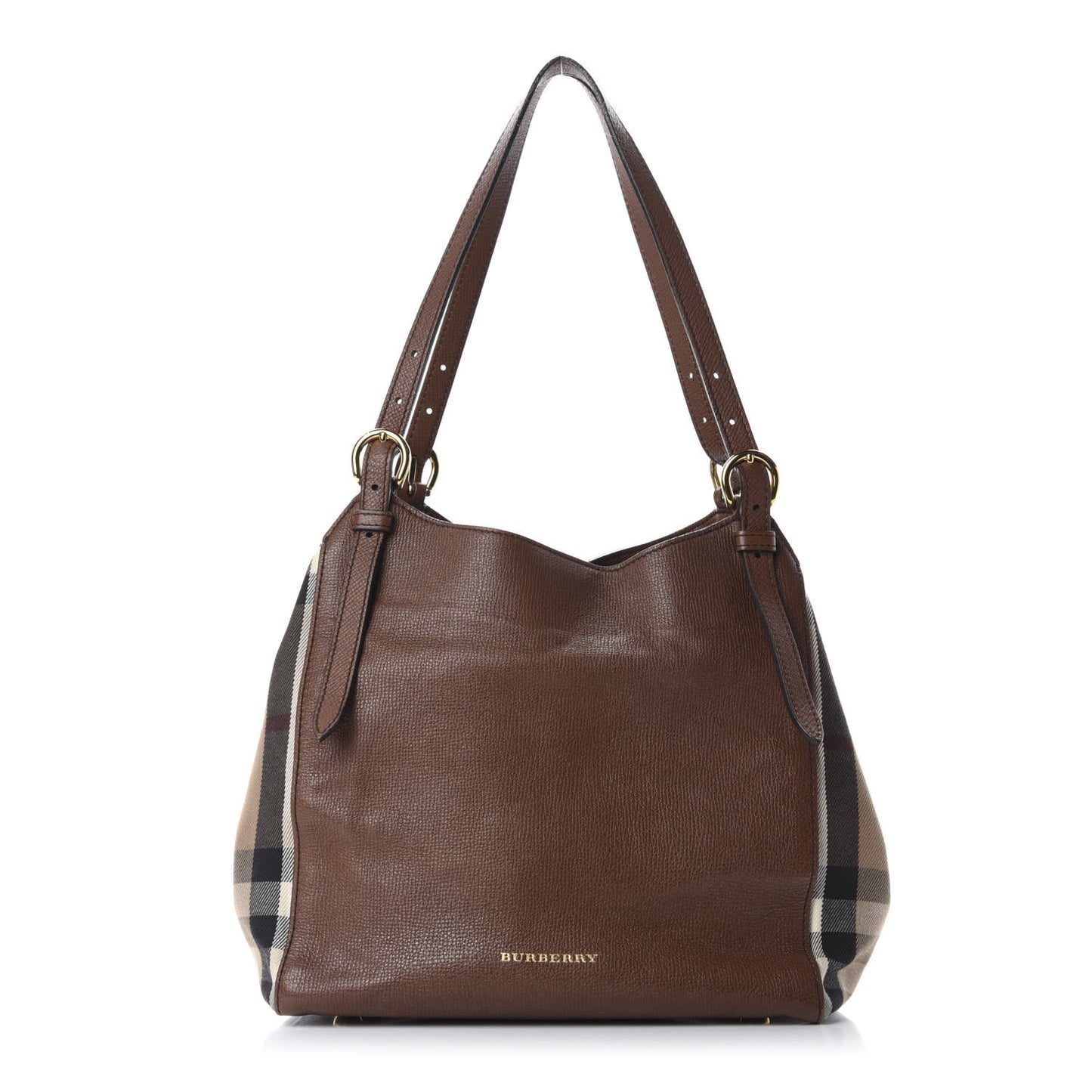 Grainy Calfskin House Check Small Canterbury Tote Tan