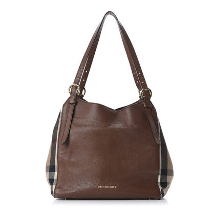 Burberry Grainy Calfskin House Check Small Canterbury Tote Tan 1 of 11
