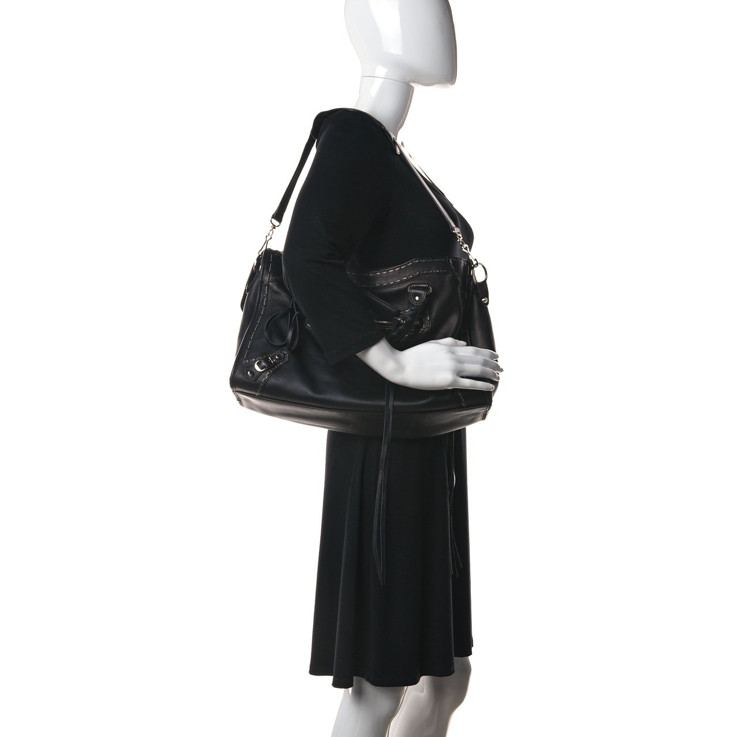 Calfskin Topstitch Classic Silver Hardware City Black