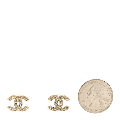 Chanel Pearl Crystal CC Earrings Light Gold 2 of 4
