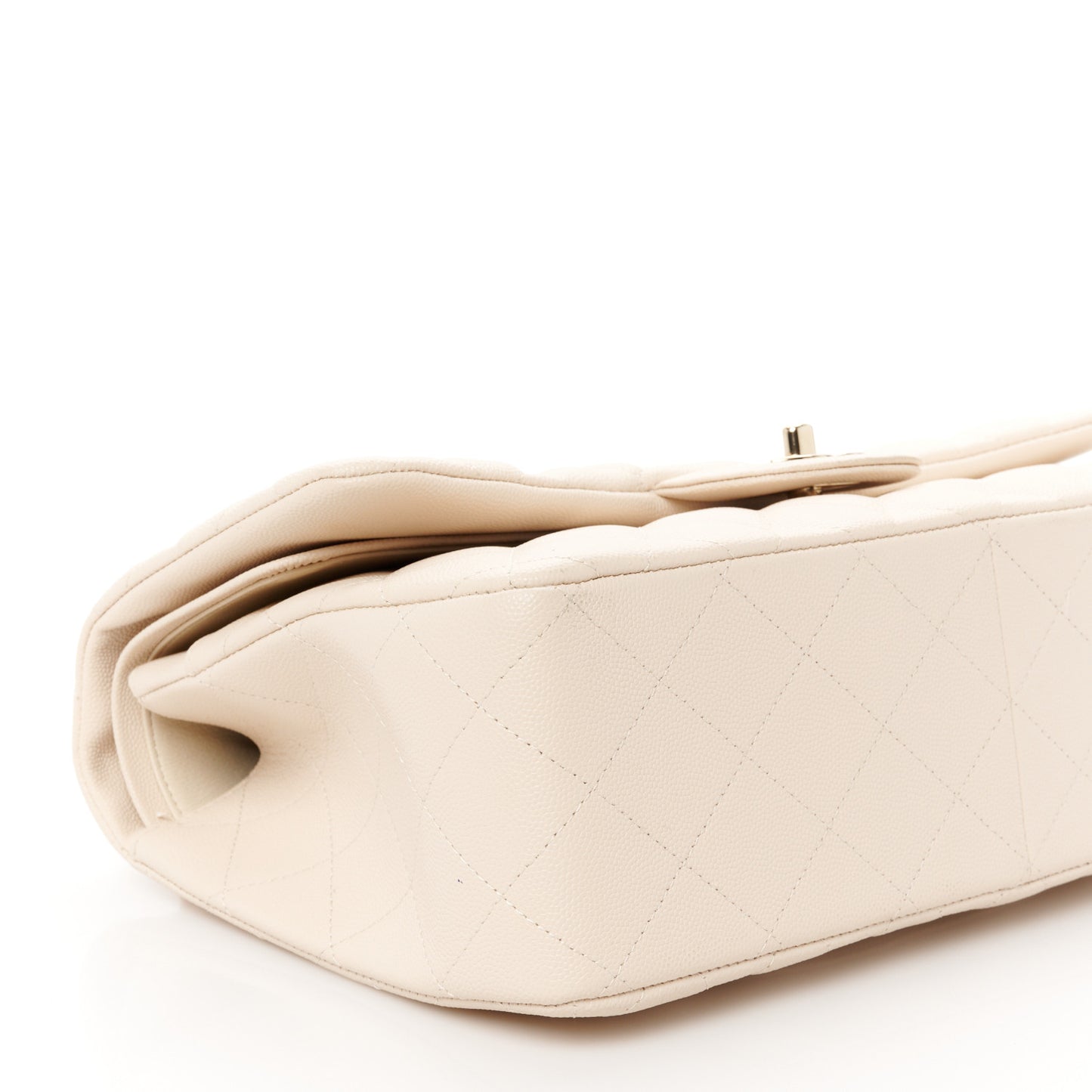 Caviar Quilted Jumbo Double Flap Light Beige