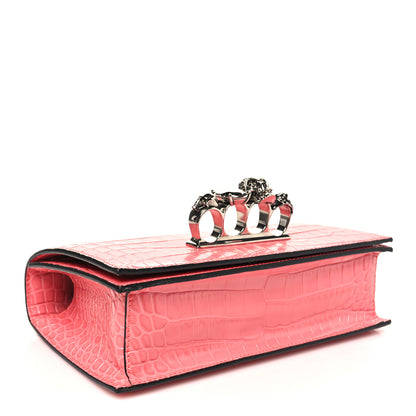 Alexander McQueen Shiny Crocodile Embossed Jeweled Satchel Pink 4 of 9