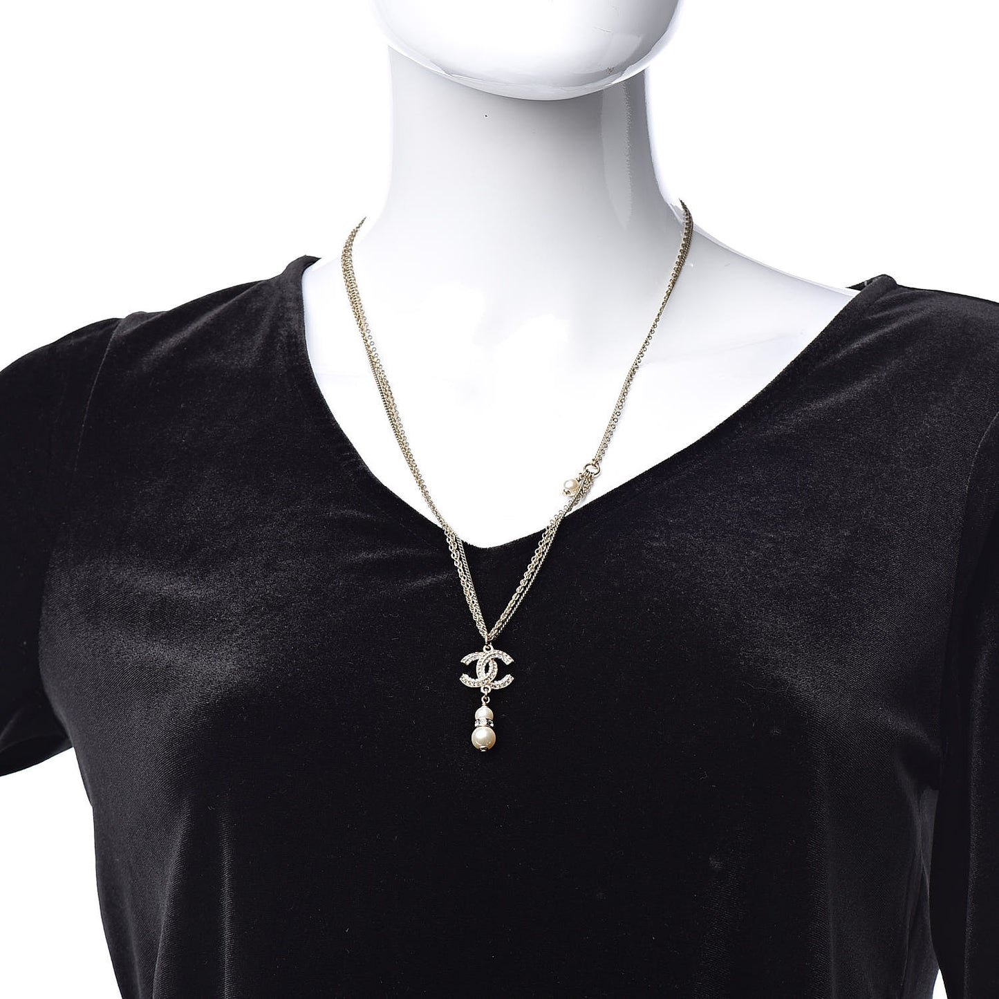 Pearl Crystal CC Drop Necklace Gold