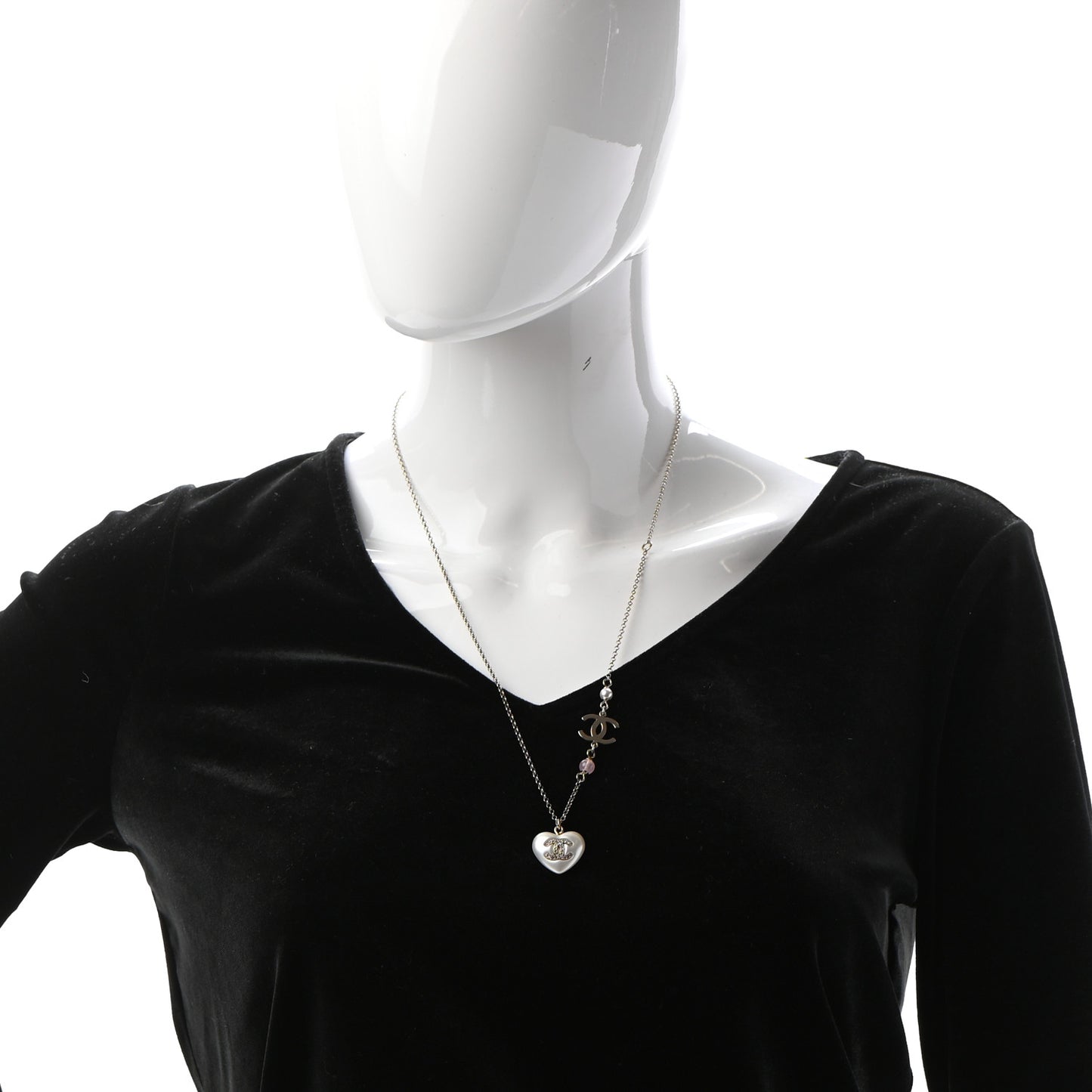 Resin Crystal CC Heart Necklace Pearly White Gold
