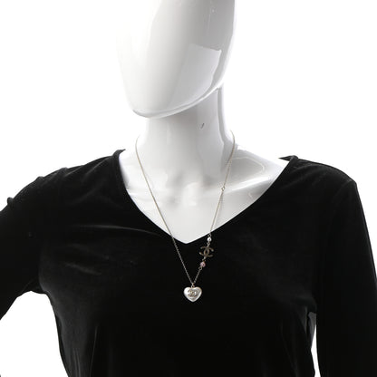 Chanel Resin Crystal CC Heart Necklace Pearly White Gold 2 of 5