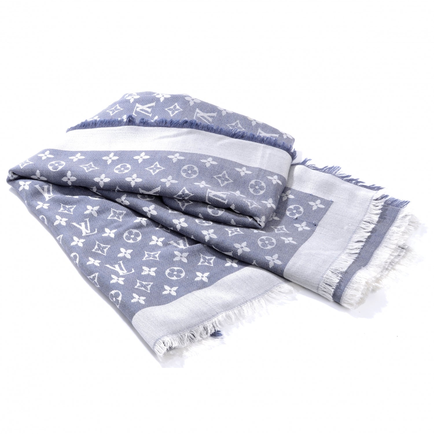 Louis Vuitton Wool Silk Monogram Denim Shawl 1 of 10