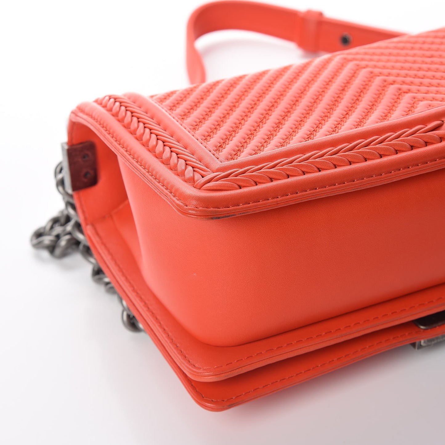Calfskin Chevron Quilted Medium Braided Boy Flap Orange