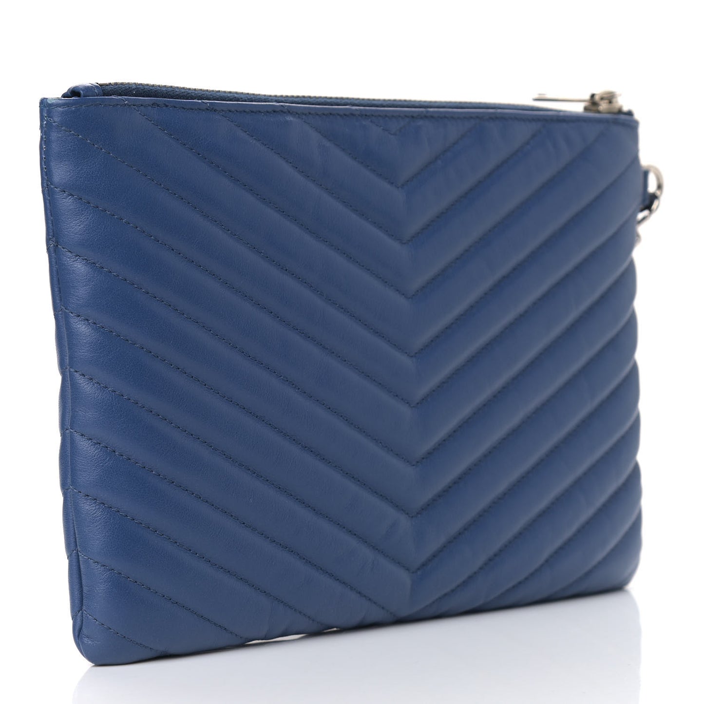 Calfskin Matelasse Chevron Monogram Zip A5 Pouch Medium Blue