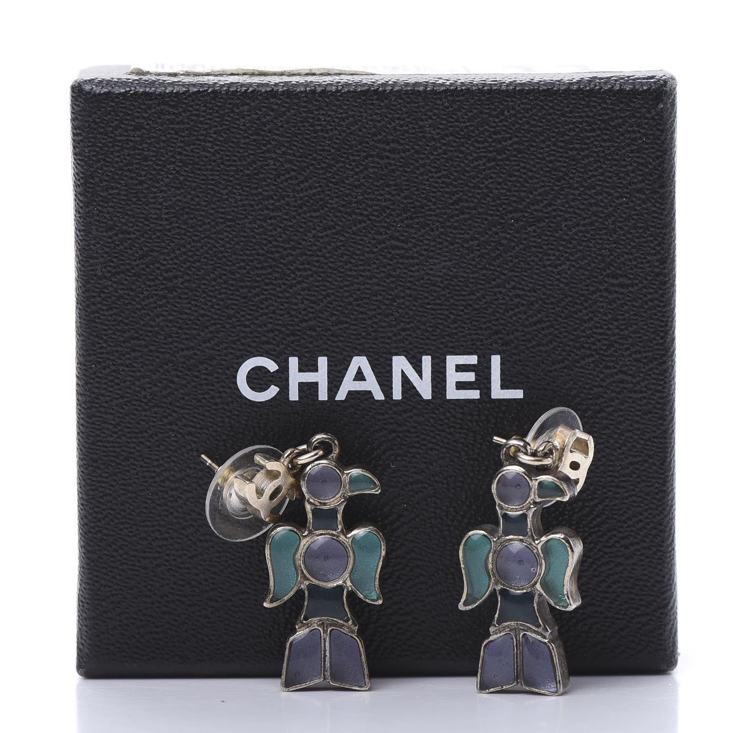 Chanel Gripoix Poured Glass Totem Bird CC Drop Earrings Multicolor 7 of 7