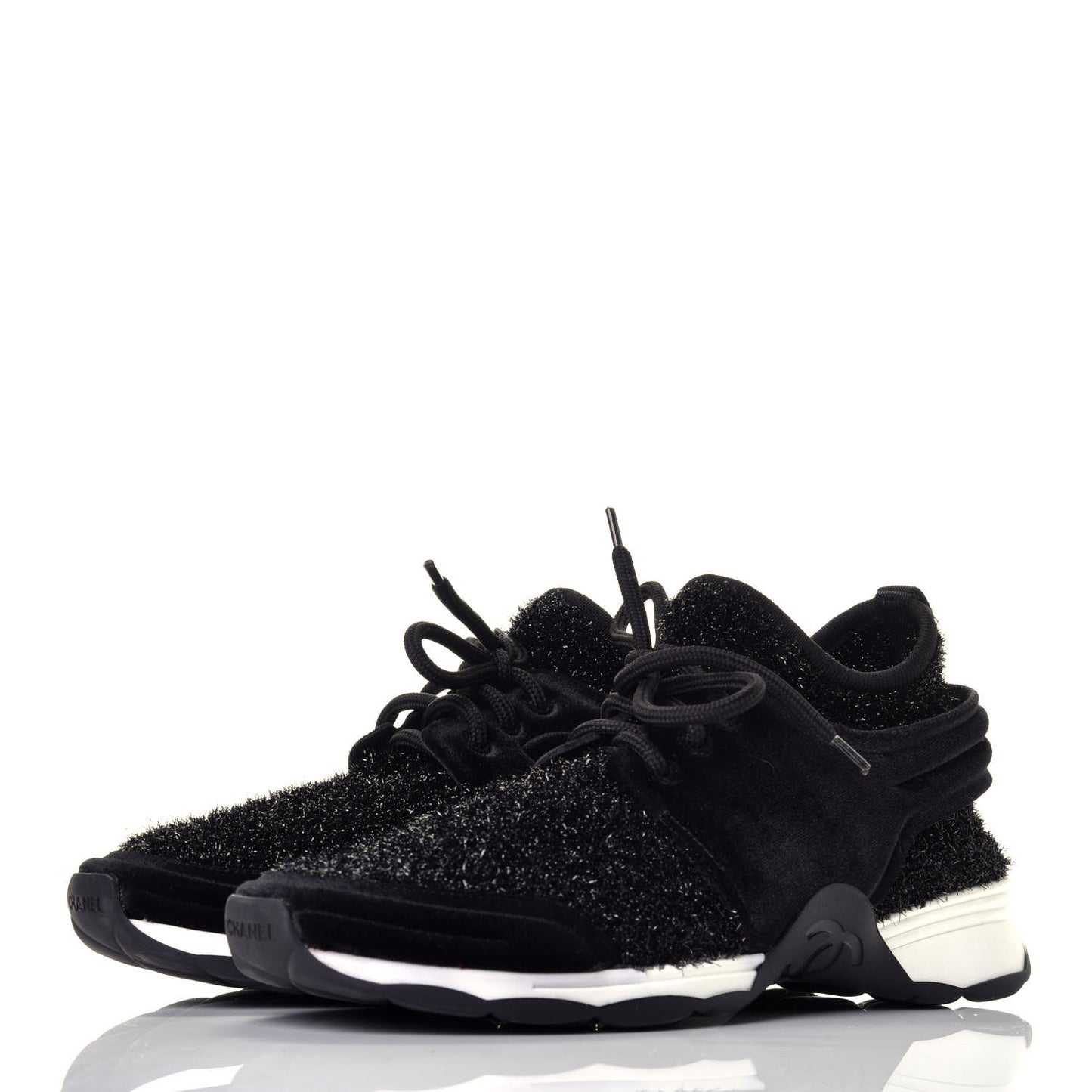 Stretched Fabric Velvet CC Womens Sneakers 38.5 Black