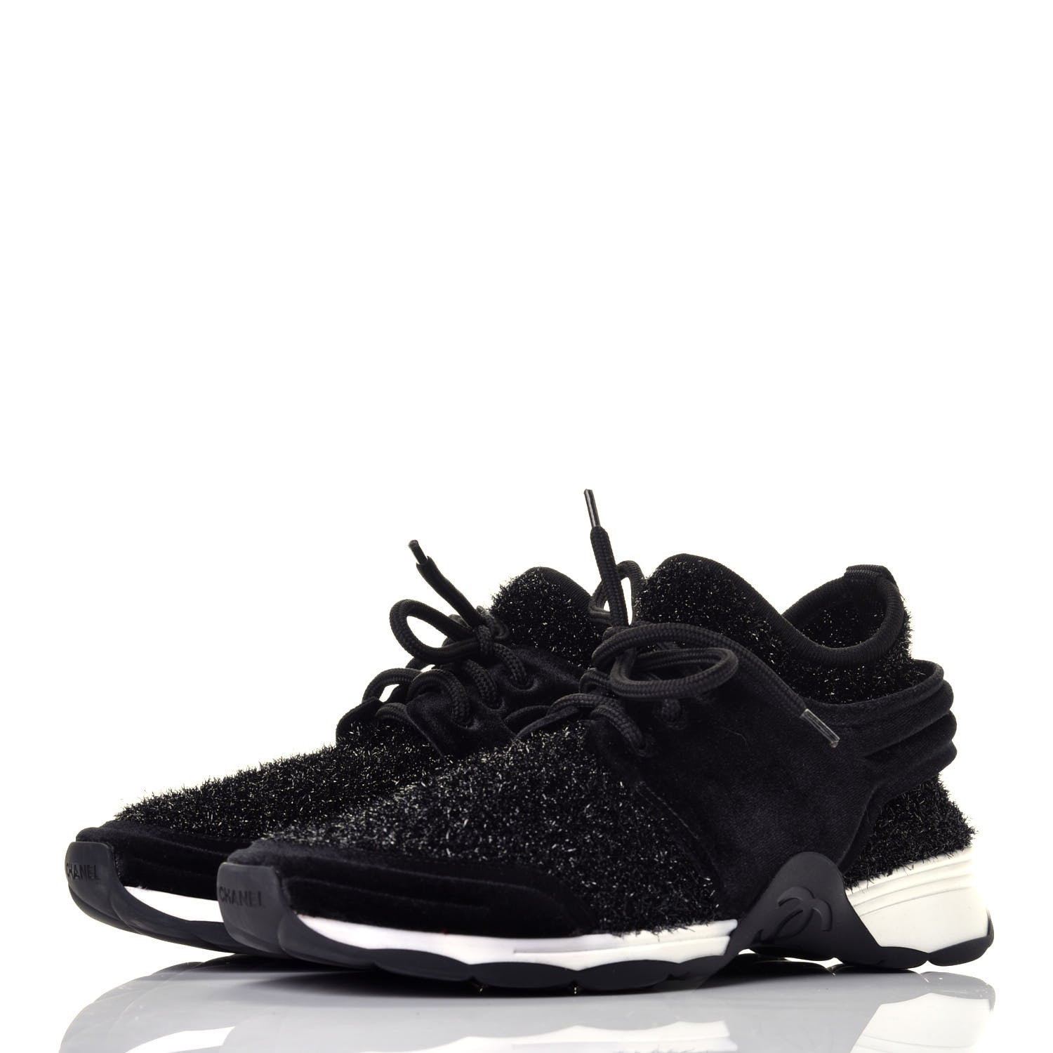 Chanel Stretched Fabric Velvet CC Womens Sneakers 38.5 Black 3 of 7