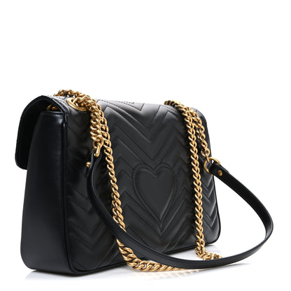 Gucci Calfskin Matelasse Medium GG Marmont Shoulder Bag Black 3 of 10