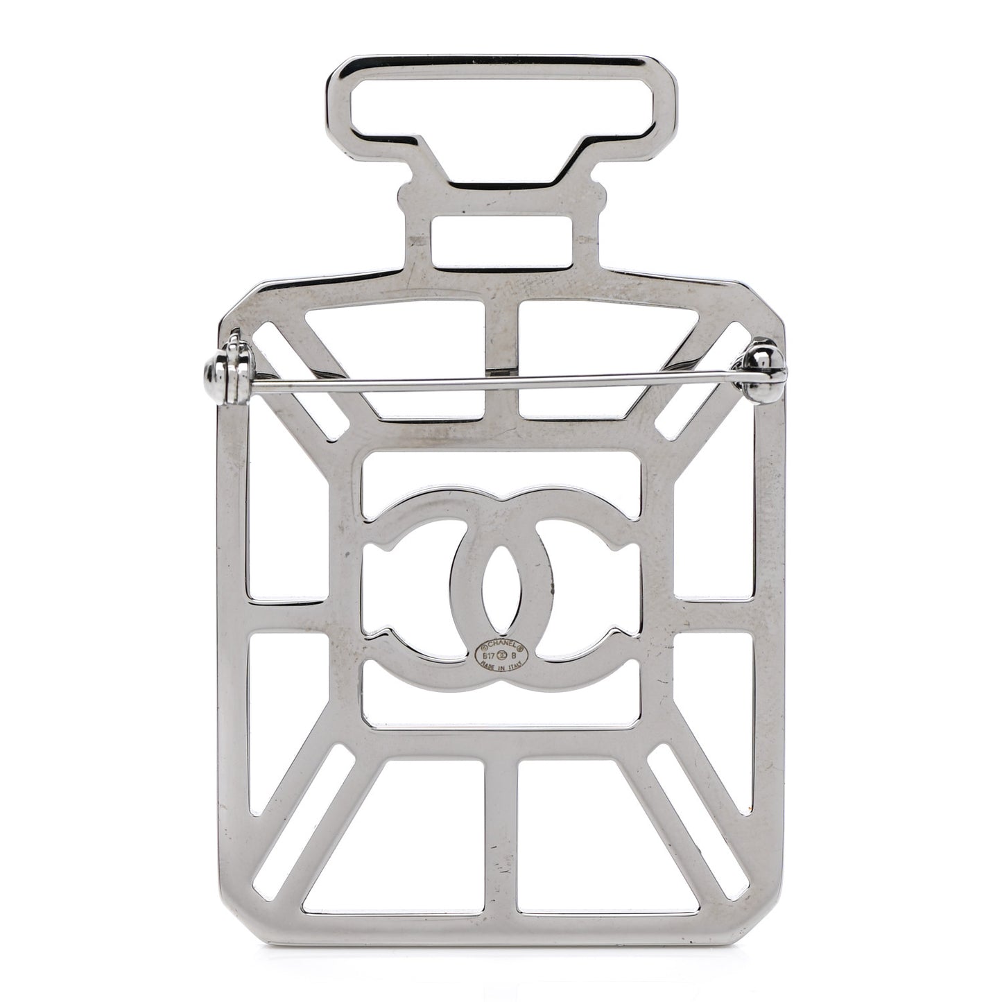 Ruthenium Crystal Perfume Bottle CC Brooch Iridescent Blue