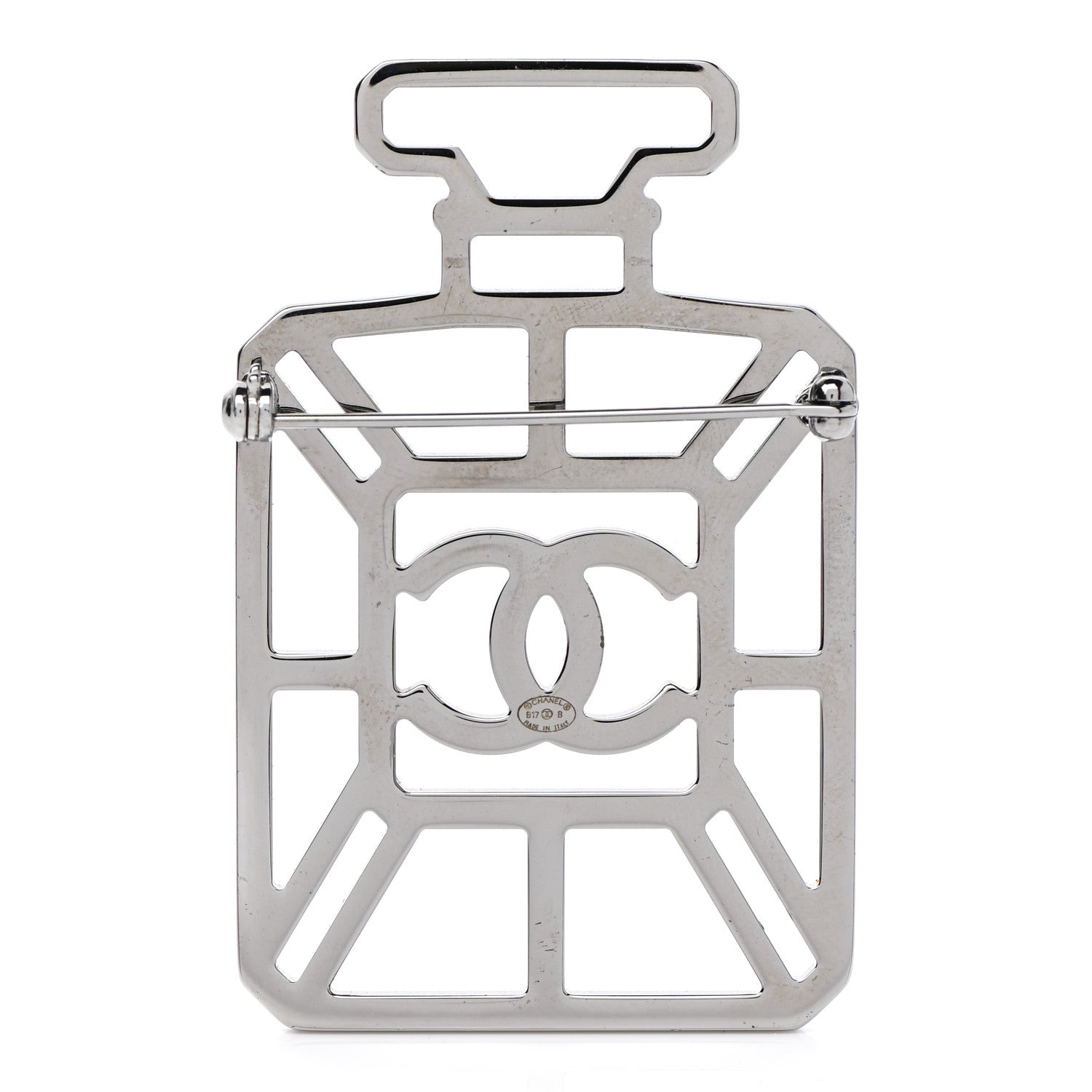 Chanel Ruthenium Crystal Perfume Bottle CC Brooch Iridescent Blue 3 of 5