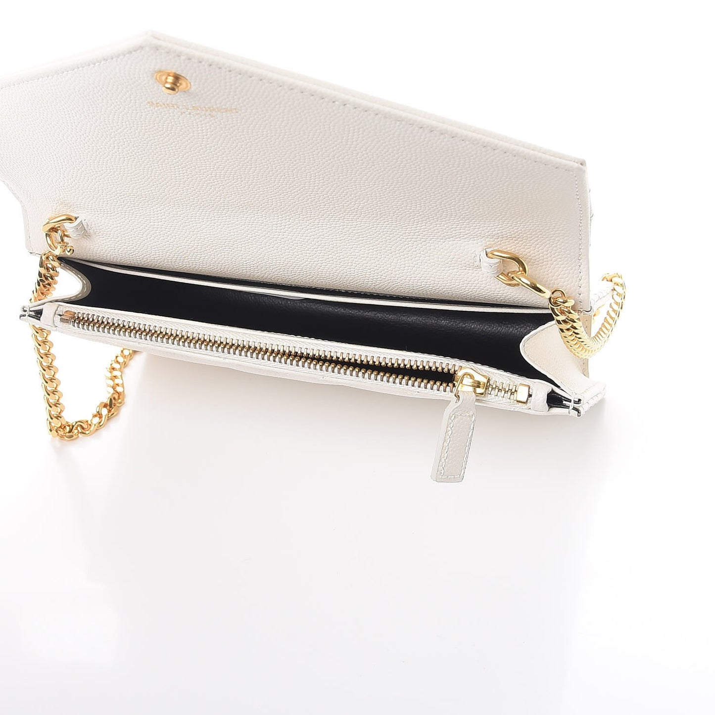 Grain De Poudre Matelasse Chevron Monogram Envelope Chain Wallet Porcellana