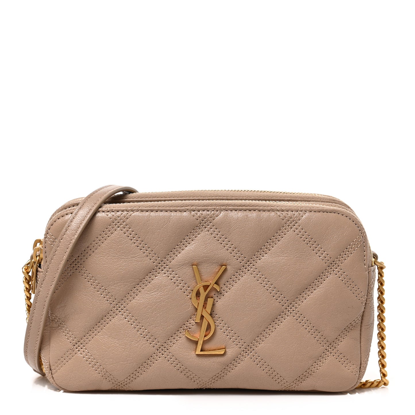 Grained Lambskin Quilted Mini Becky Double Zip Bag Natural Tan