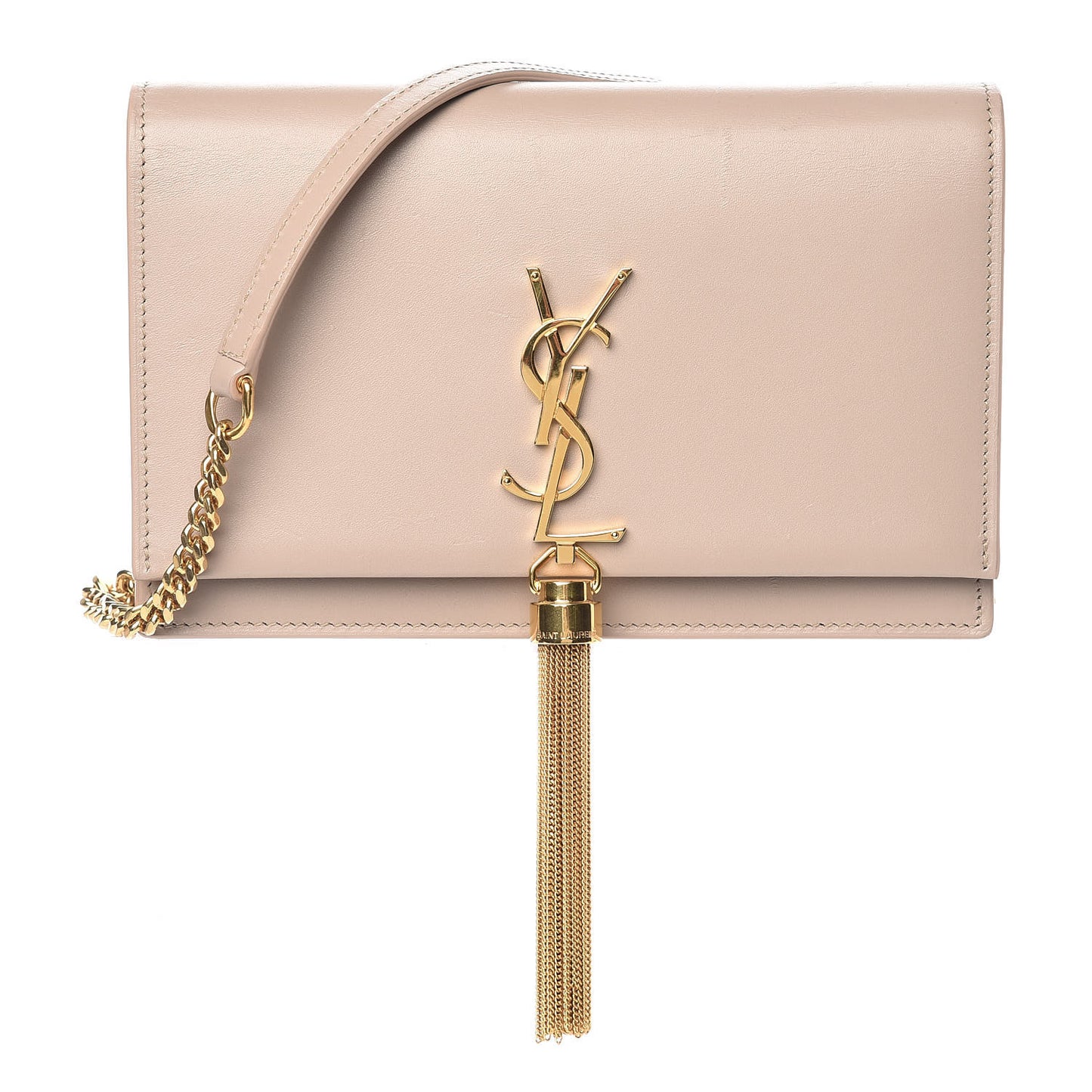 Smooth Calfskin Classic Monogram Kate Tassel Chain Wallet Light Natural