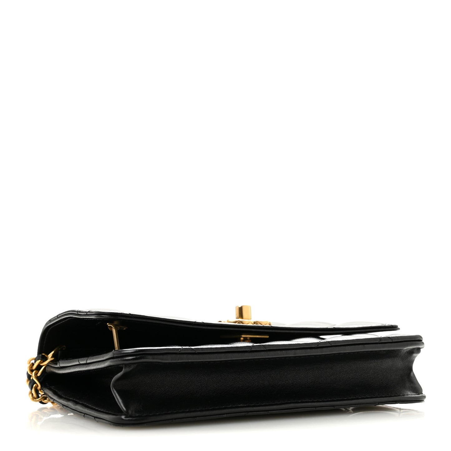 Lambskin Quilted Logo WOC Wallet On Chain Black