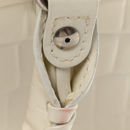 Balenciaga Semi Shiny Calfskin Crocodile Embossed Neo Classic Silver Hardware Nano City Crossbody White 14 of 15